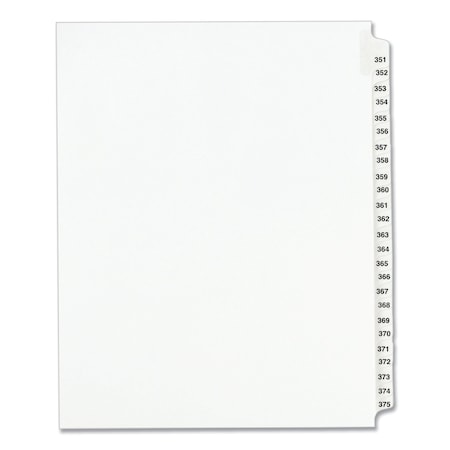 Avery Dennison Index Side Tab 8-1/2 x 11", No 351-375, White, PK25 01344